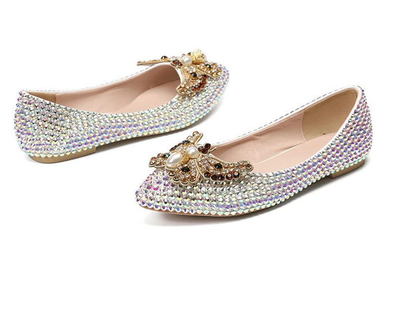 Women's Wedding Shoes Shiny Bow colourful Pointed Toe Flat Bridal Shoes,H21