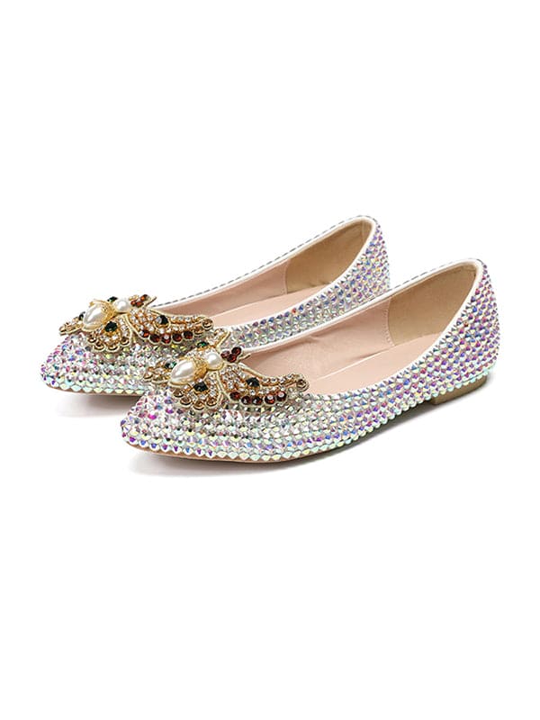 Women's Wedding Shoes Shiny Bow colourful Pointed Toe Flat Bridal Shoes,H21