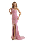 Sequin Mermaid One shoulder Side slit Floor-length Long Party Prom Dresses