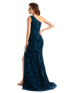 Elegant One Shoulder Mermaid Side Slit Floral Velvet Long Bridesmaid Dresses Online