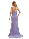 Sexy Sparkly Lilac Strapless Mermaid Floor-length Long Party Prom Dresses