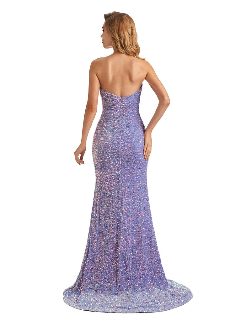 Sexy Sparkly Lilac Strapless Mermaid Floor-length Long Party Prom Dresses