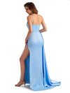 Sexy Side Slit Mermaid Silky Satin One Shoulder Modern Maxi Bridesmaid Dresses UK