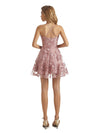 Dusty Pink Cute A-line Spaghetti Straps V-neck Mini Homecoming Prom Dresses