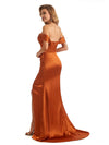 Elegant Off The Shoulder Satin Side Slit Mermaid Maxi Long Bridesmaid Dresses Online