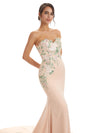 Cute Sweetheart Soft Satin Floral Lace Mermaid Long Prom Dresses