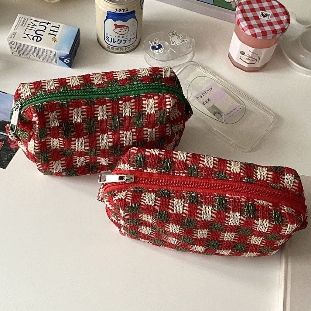 Retro Christmas Thick Knitted Plaid Portable Large-capacity Cosmetic Bag Storage Bag -- Christmas Special Gift