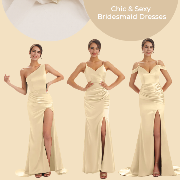 8 Chic Silky Mismatched Gold Bridesmaid Dresses