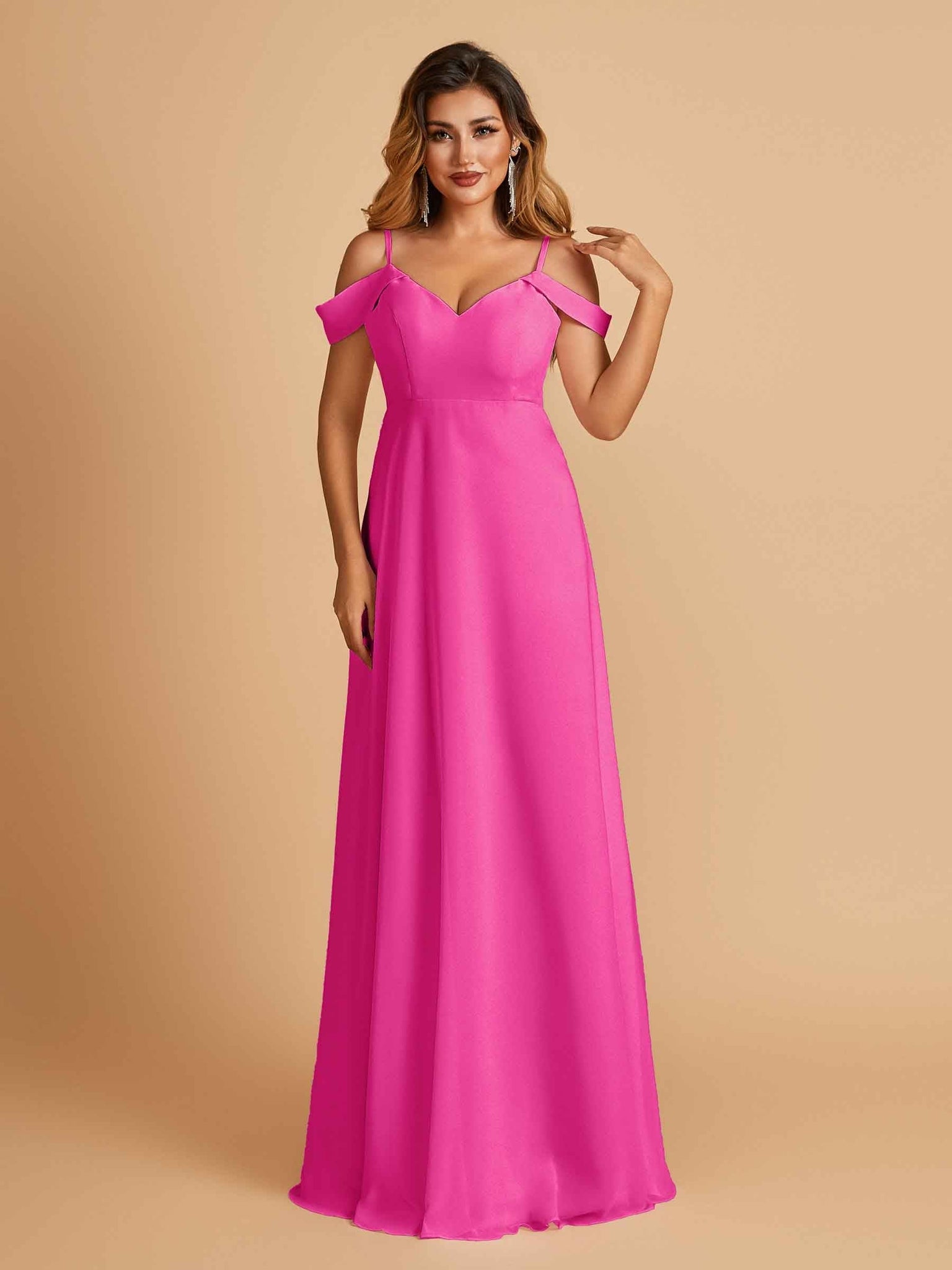 Elegant Chiffon Cold Shoulder Maxi Long Bridesmaid Dresses UK