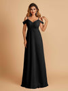 Elegant Chiffon Cold Shoulder Maxi Long Bridesmaid Dresses UK