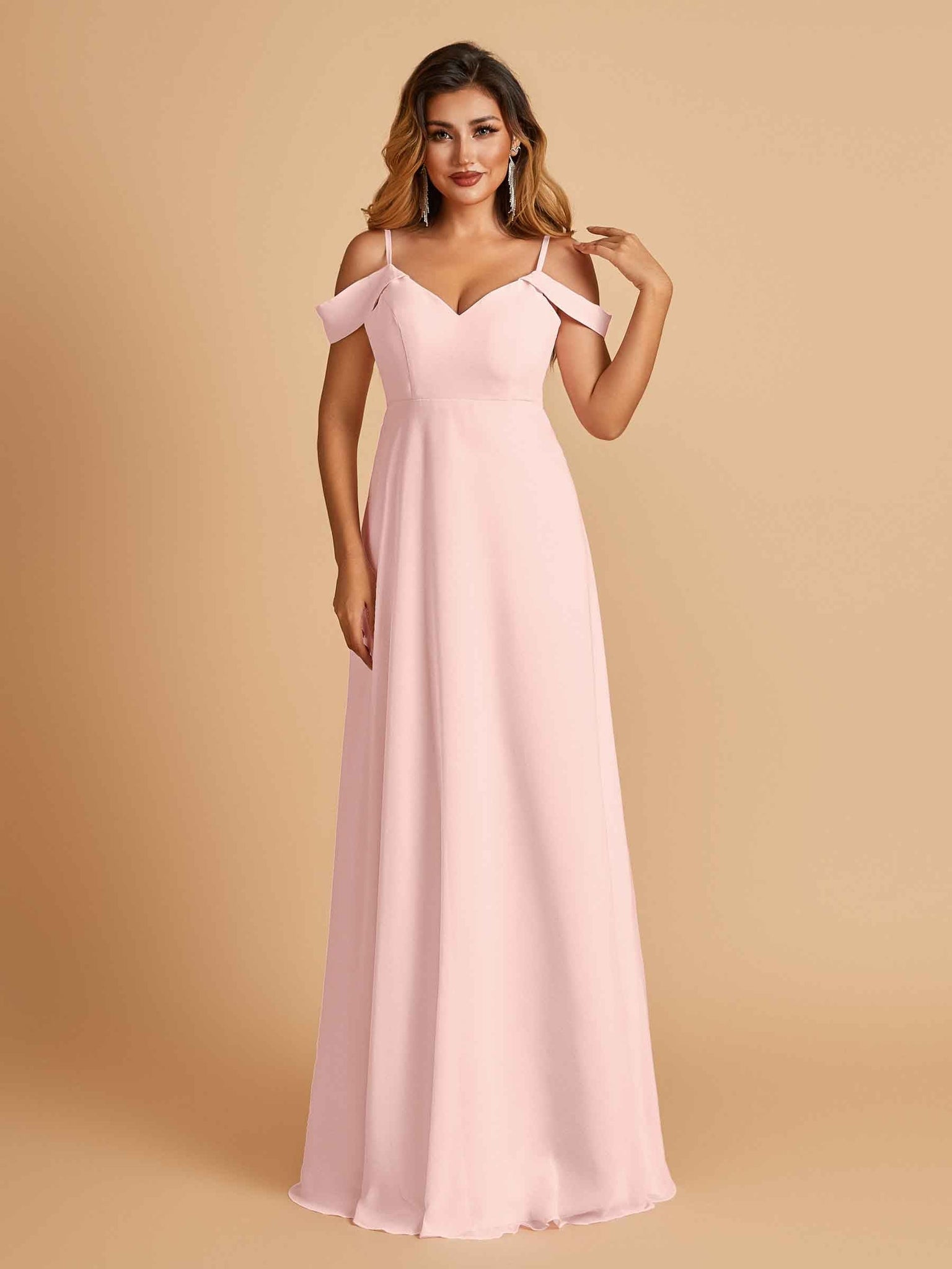 Elegant Chiffon Cold Shoulder Maxi Long Bridesmaid Dresses UK