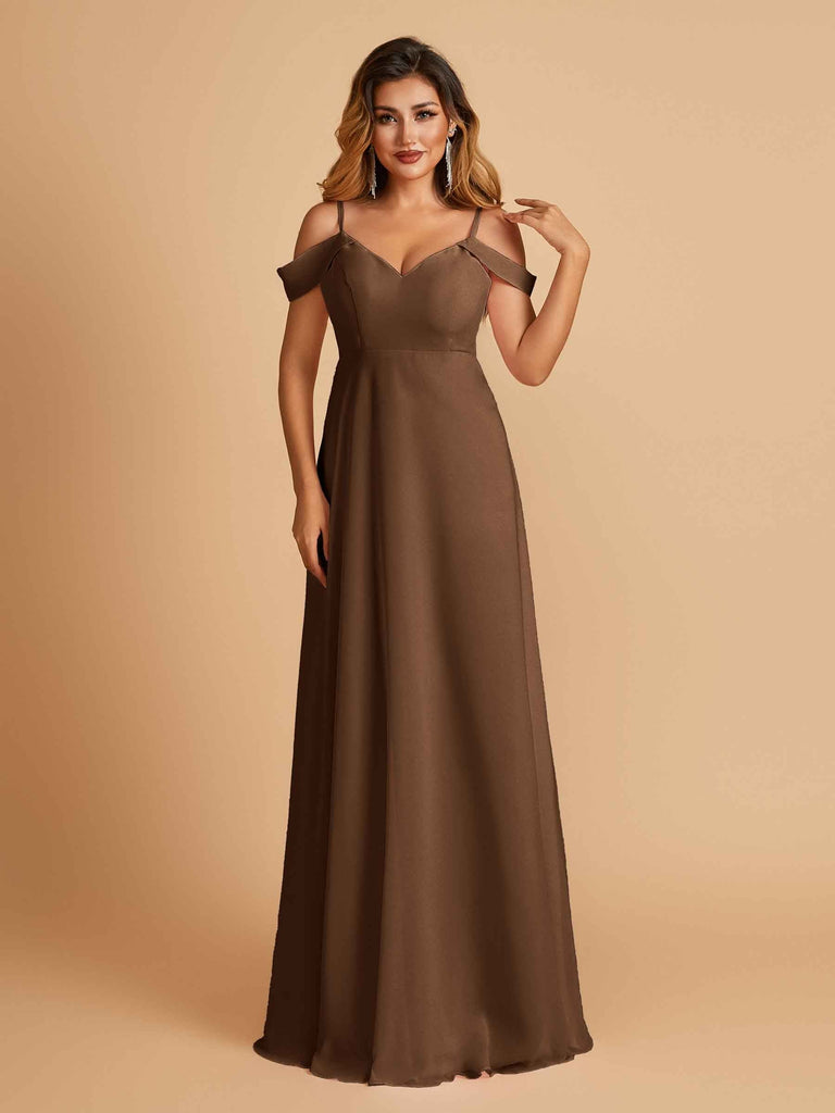 Elegant Chiffon Cold Shoulder Maxi Long Bridesmaid Dresses UK