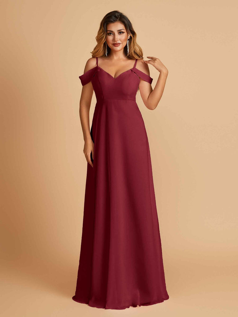 Elegant Chiffon Cold Shoulder Maxi Long Bridesmaid Dresses UK