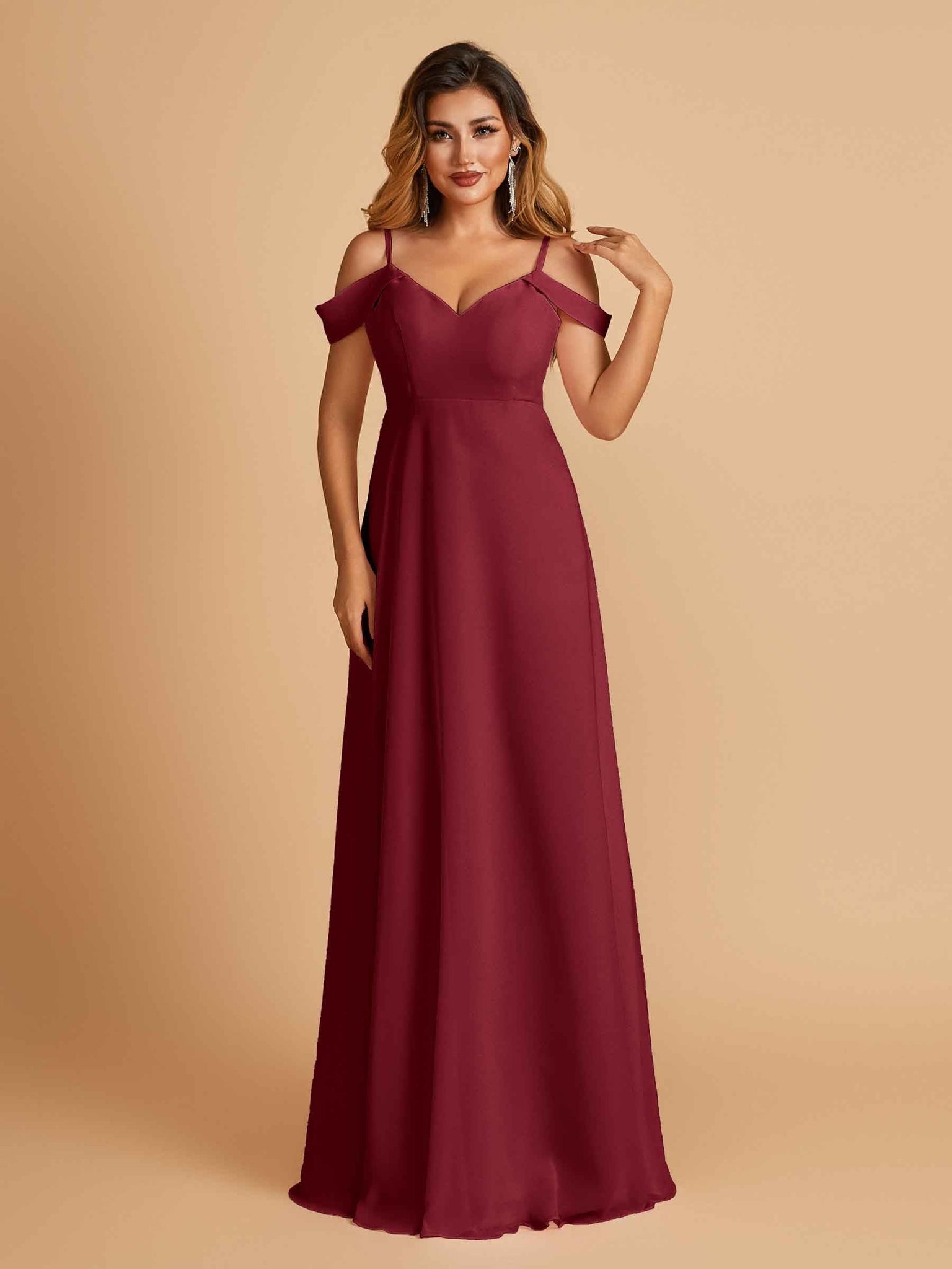 Elegant Chiffon Cold Shoulder Maxi Long Bridesmaid Dresses UK