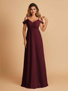 Elegant Chiffon Cold Shoulder Maxi Long Bridesmaid Dresses UK