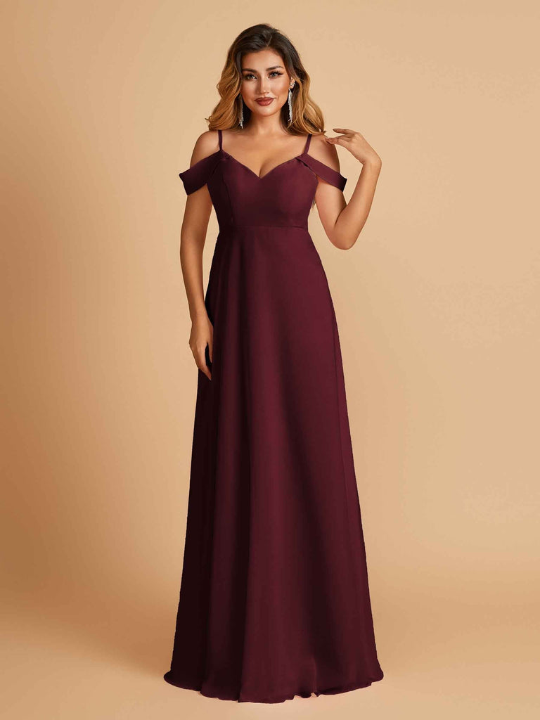Elegant Chiffon Cold Shoulder Maxi Long Bridesmaid Dresses UK