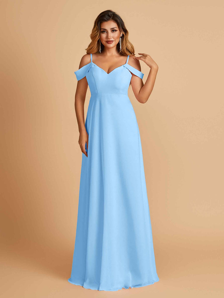 Elegant Chiffon Cold Shoulder Maxi Long Bridesmaid Dresses UK