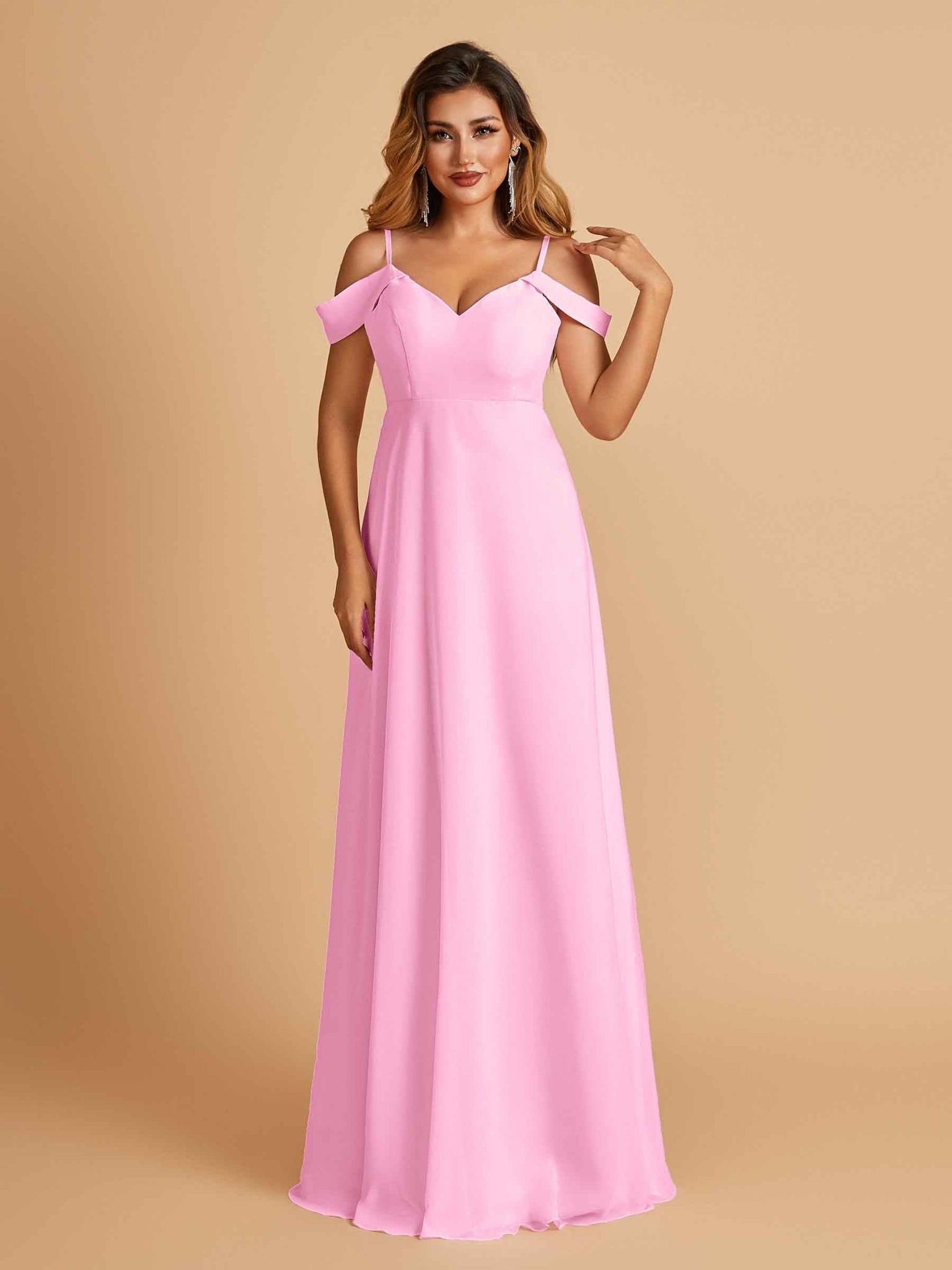 Elegant Chiffon Cold Shoulder Maxi Long Bridesmaid Dresses UK