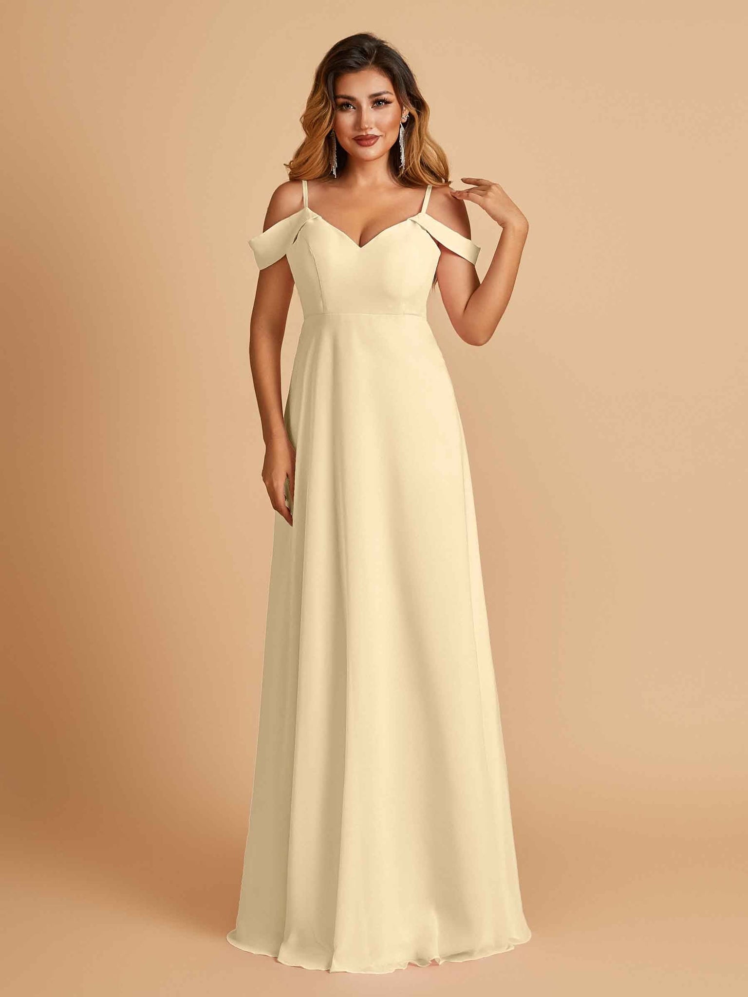 Elegant Chiffon Cold Shoulder Maxi Long Bridesmaid Dresses UK