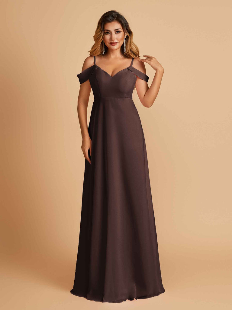 Elegant Chiffon Cold Shoulder Maxi Long Bridesmaid Dresses UK