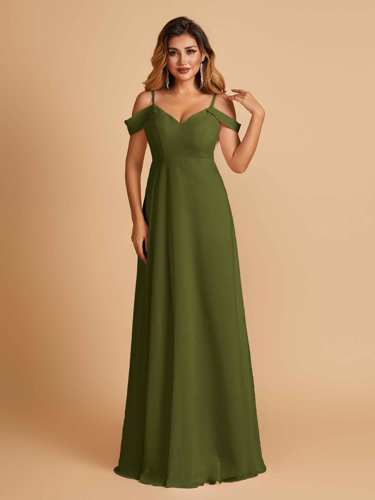 Elegant Chiffon Cold Shoulder Maxi Long Bridesmaid Dresses UK