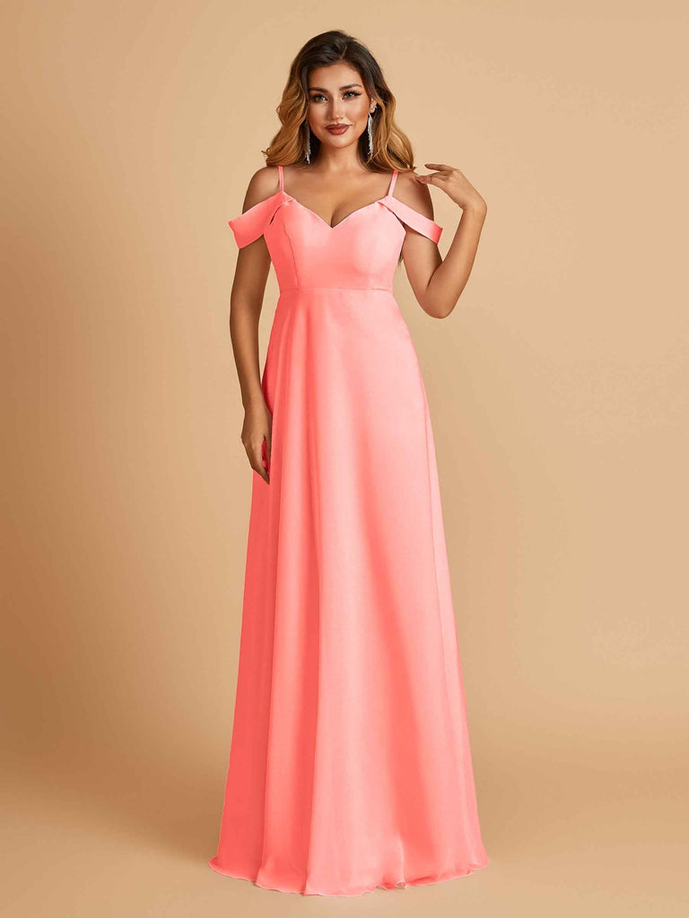 Elegant Chiffon Cold Shoulder Maxi Long Bridesmaid Dresses UK