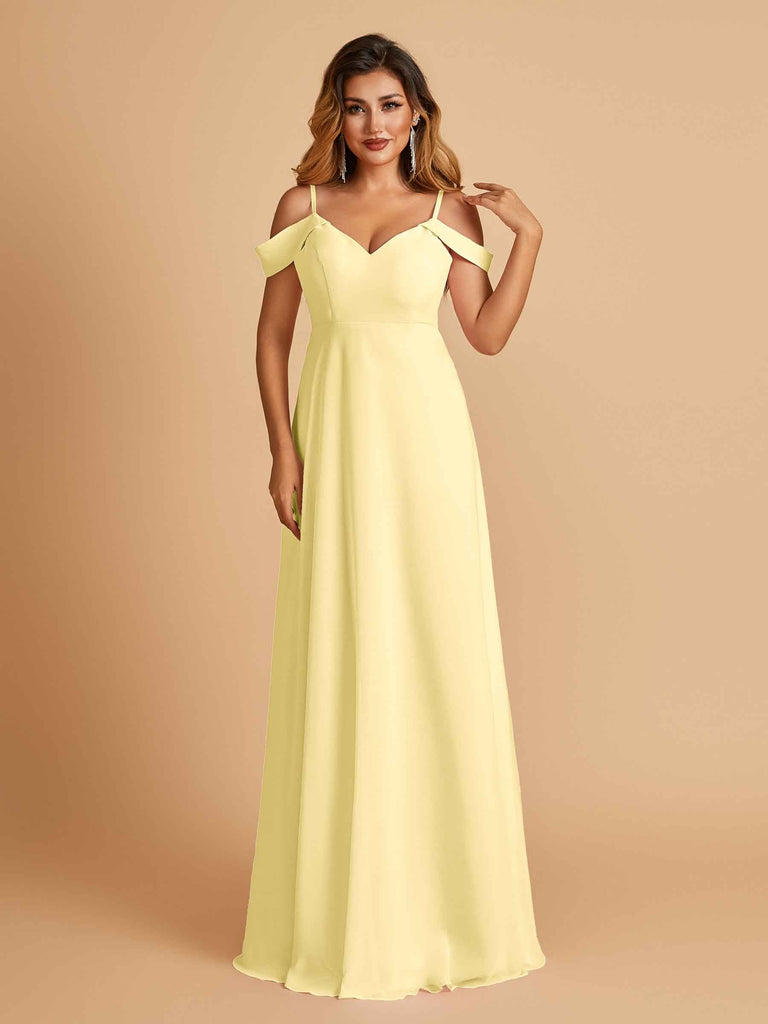 Elegant Chiffon Cold Shoulder Maxi Long Bridesmaid Dresses UK