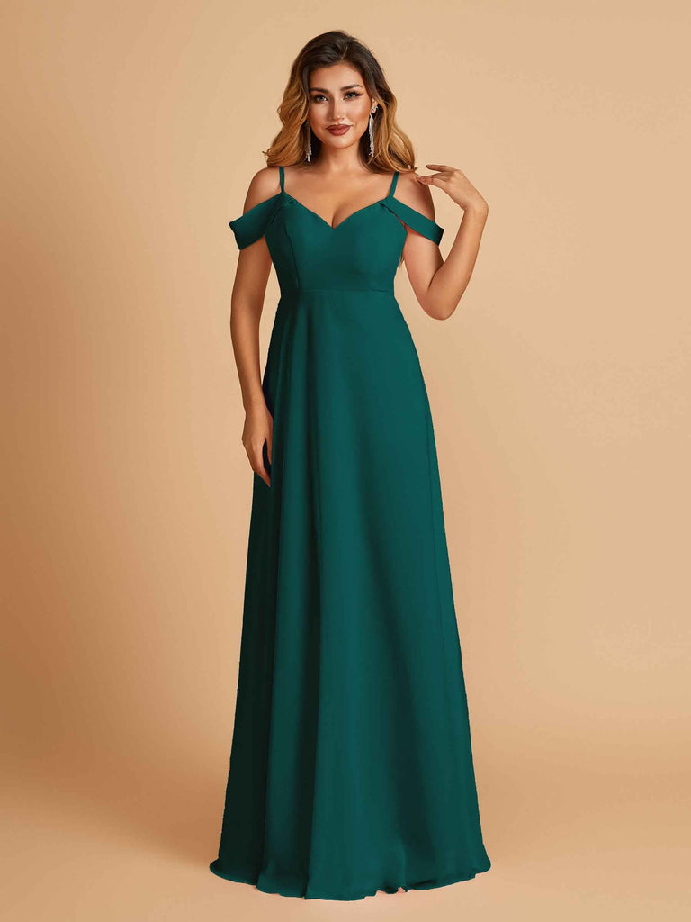 Elegant Chiffon Cold Shoulder Maxi Long Bridesmaid Dresses UK
