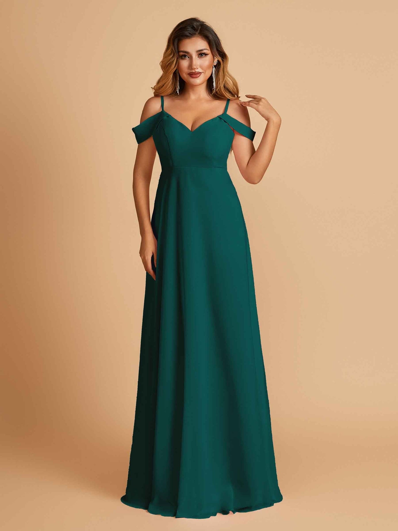 Elegant Chiffon Cold Shoulder Maxi Long Bridesmaid Dresses UK