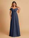 Elegant Chiffon Cold Shoulder Maxi Long Bridesmaid Dresses UK
