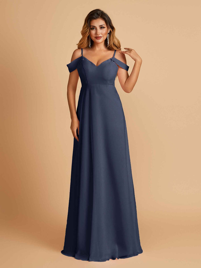 Elegant Chiffon Cold Shoulder Maxi Long Bridesmaid Dresses UK