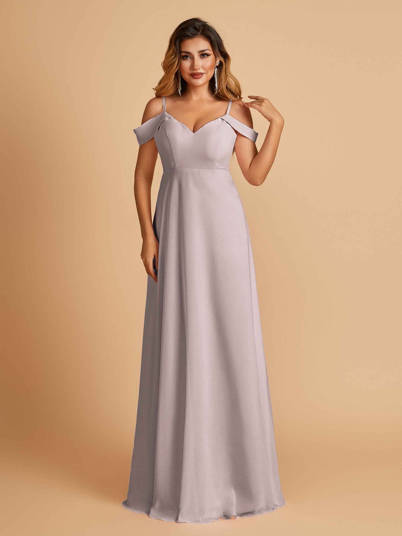 Elegant Chiffon Cold Shoulder Maxi Long Bridesmaid Dresses UK