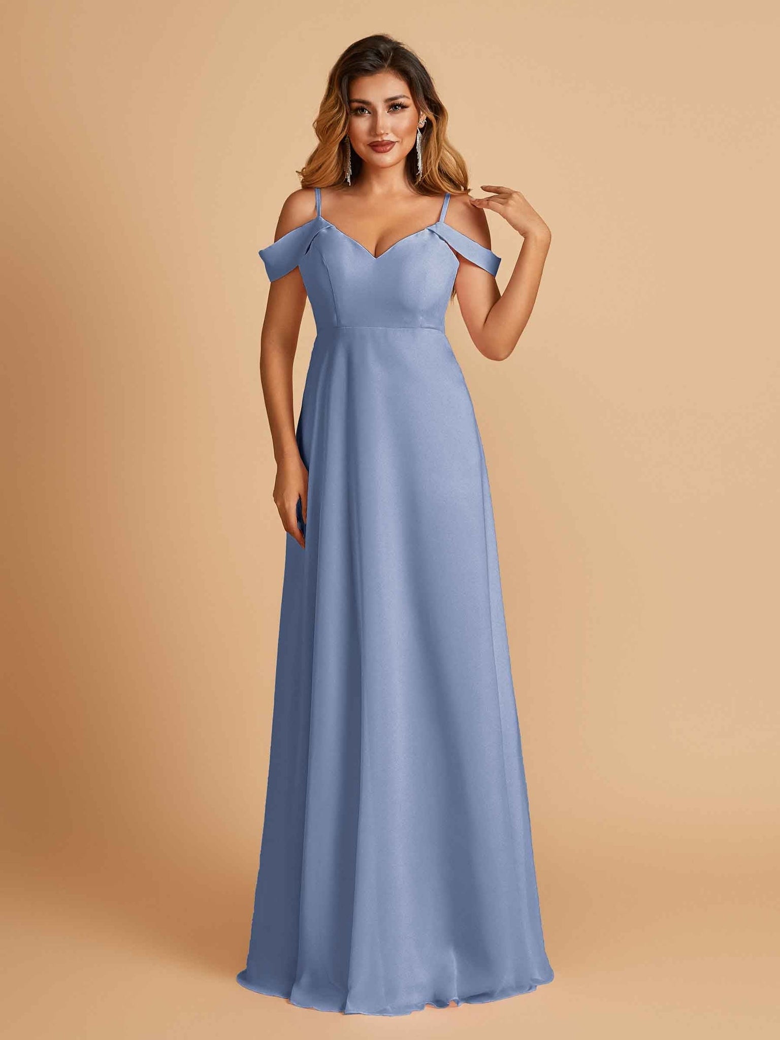 Elegant Chiffon Cold Shoulder Maxi Long Bridesmaid Dresses UK
