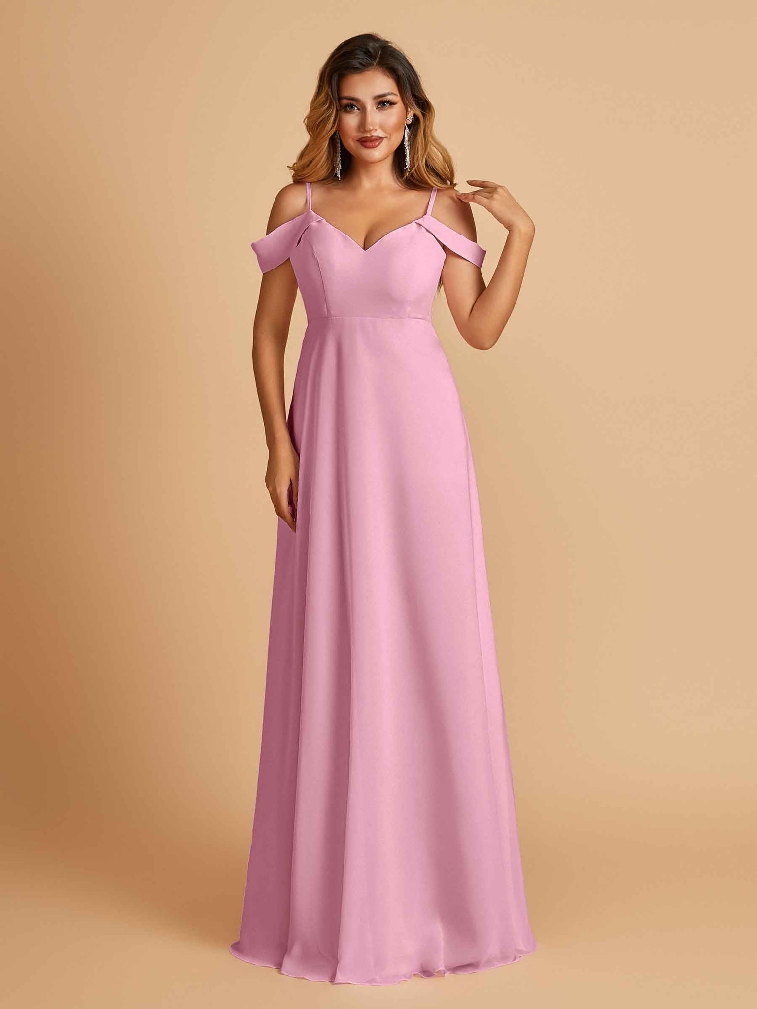 Elegant Chiffon Cold Shoulder Maxi Long Bridesmaid Dresses UK