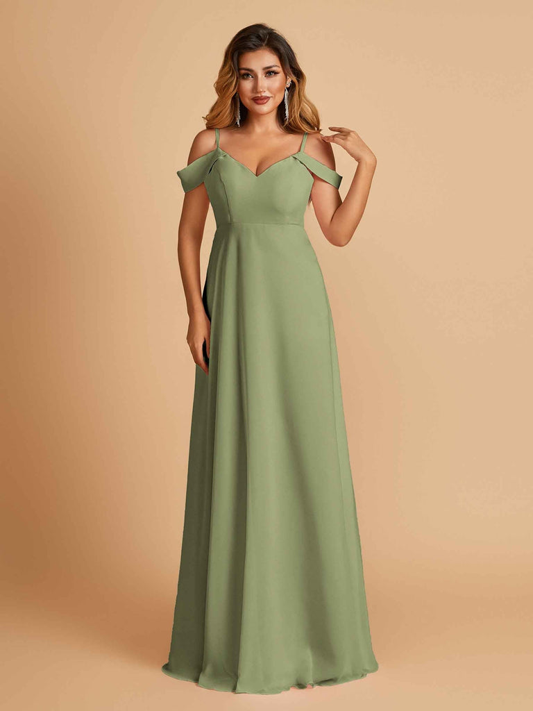 Elegant Chiffon Cold Shoulder Maxi Long Bridesmaid Dresses UK