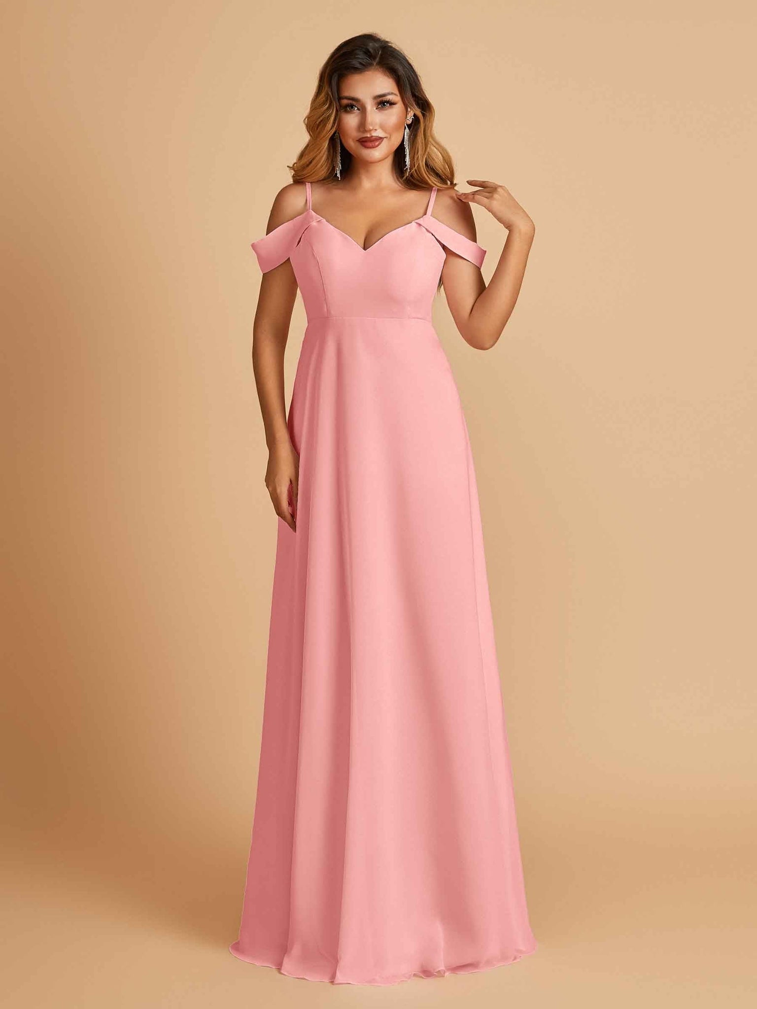 Elegant Chiffon Cold Shoulder Maxi Long Bridesmaid Dresses UK