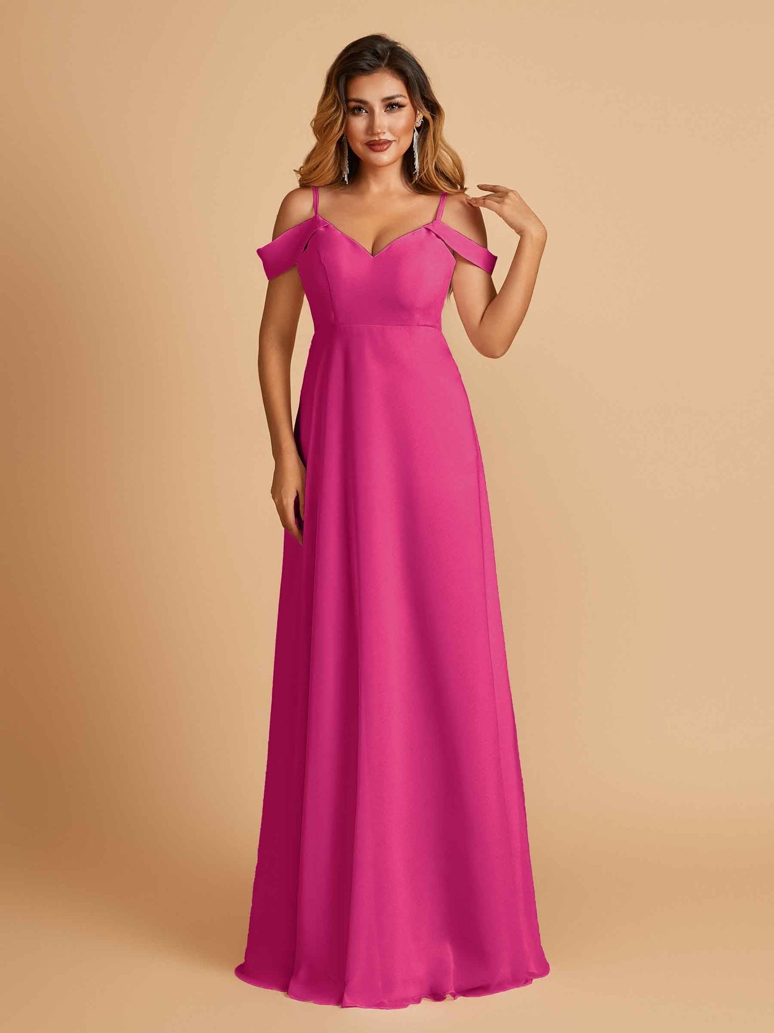 Elegant Chiffon Cold Shoulder Maxi Long Bridesmaid Dresses UK