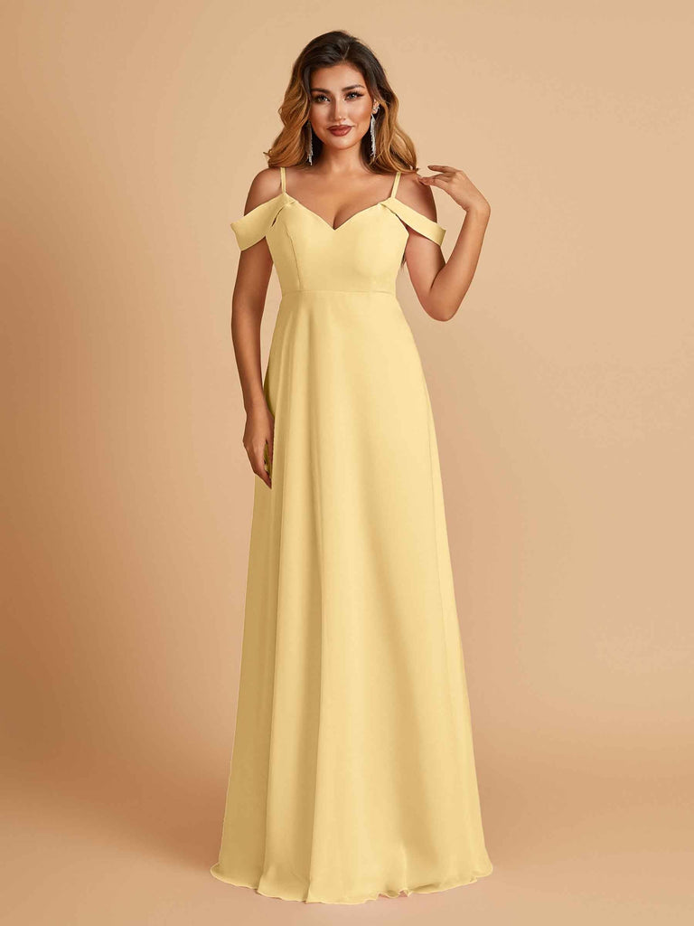 Elegant Chiffon Cold Shoulder Maxi Long Bridesmaid Dresses UK