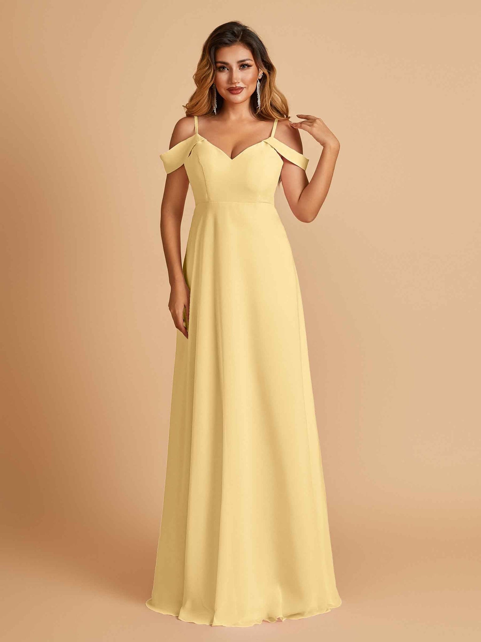 Elegant Chiffon Cold Shoulder Maxi Long Bridesmaid Dresses UK
