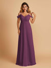 Elegant Chiffon Cold Shoulder Maxi Long Bridesmaid Dresses UK