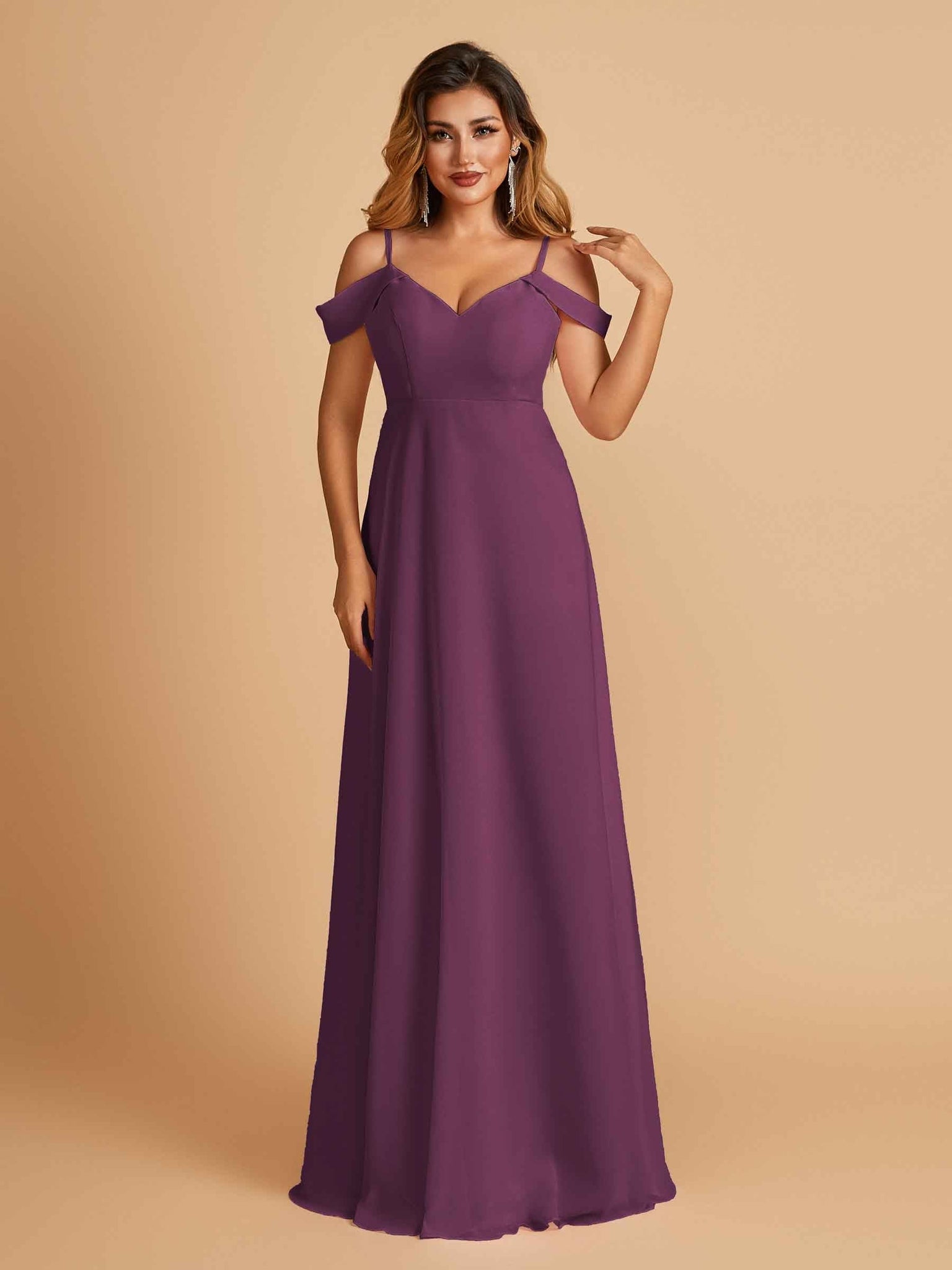 Elegant Chiffon Cold Shoulder Maxi Long Bridesmaid Dresses UK