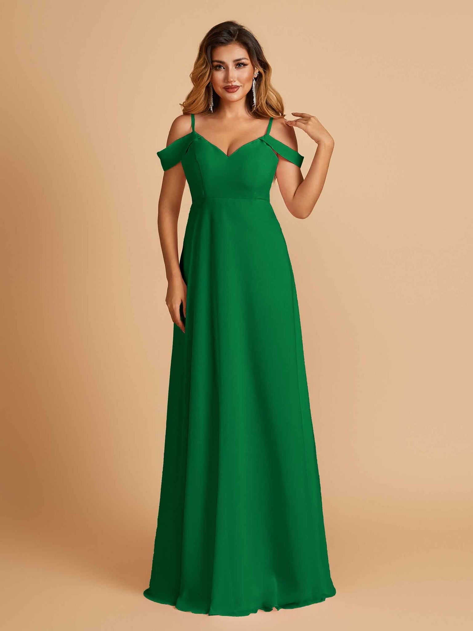 Elegant Chiffon Cold Shoulder Maxi Long Bridesmaid Dresses UK