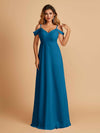 Elegant Chiffon Cold Shoulder Maxi Long Bridesmaid Dresses UK