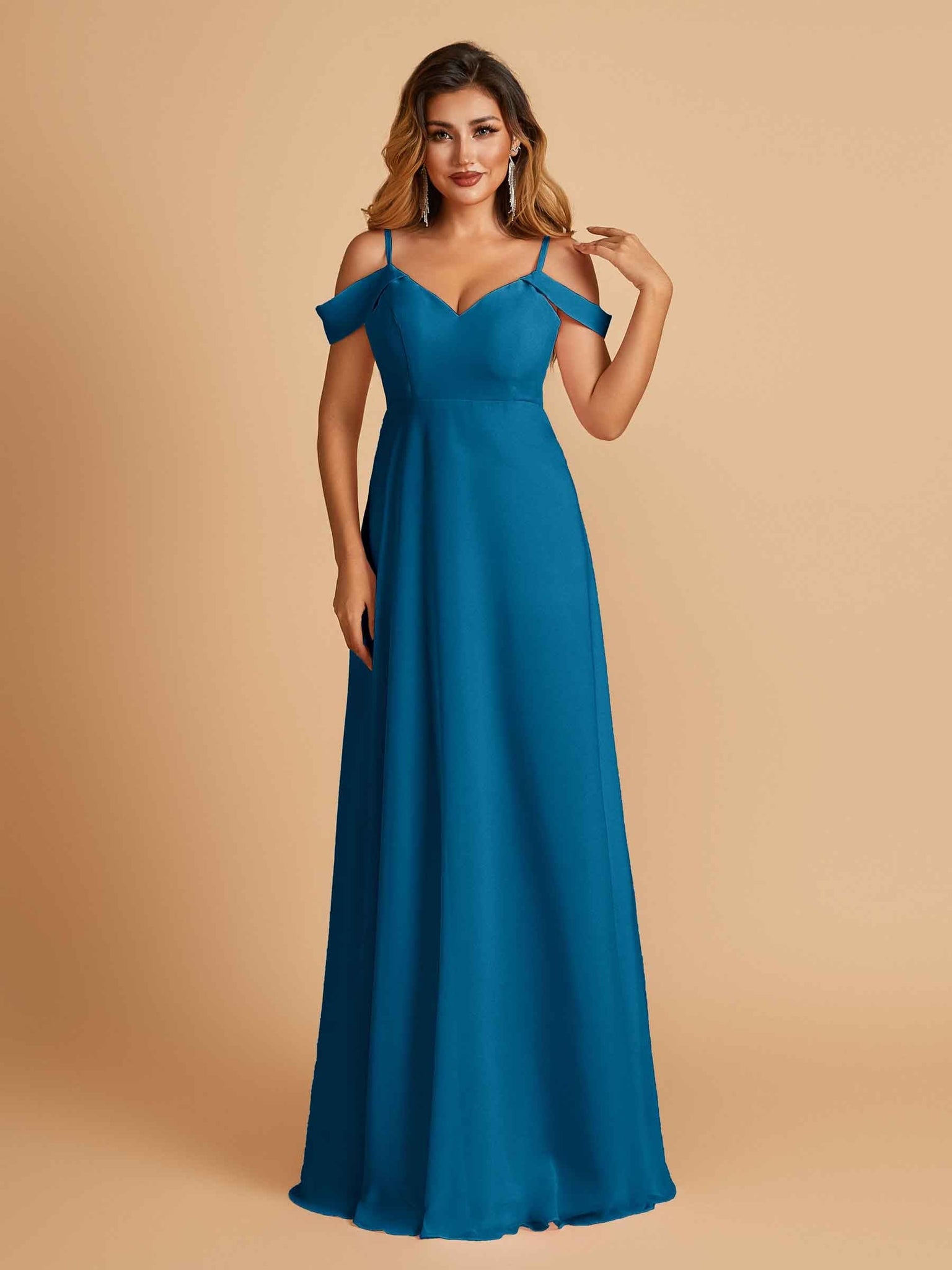 Elegant Chiffon Cold Shoulder Maxi Long Bridesmaid Dresses UK
