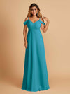 Elegant Chiffon Cold Shoulder Maxi Long Bridesmaid Dresses UK