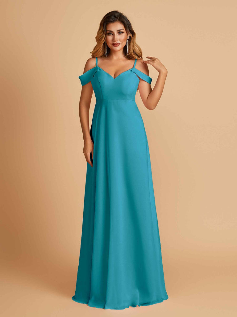 Elegant Chiffon Cold Shoulder Maxi Long Bridesmaid Dresses UK