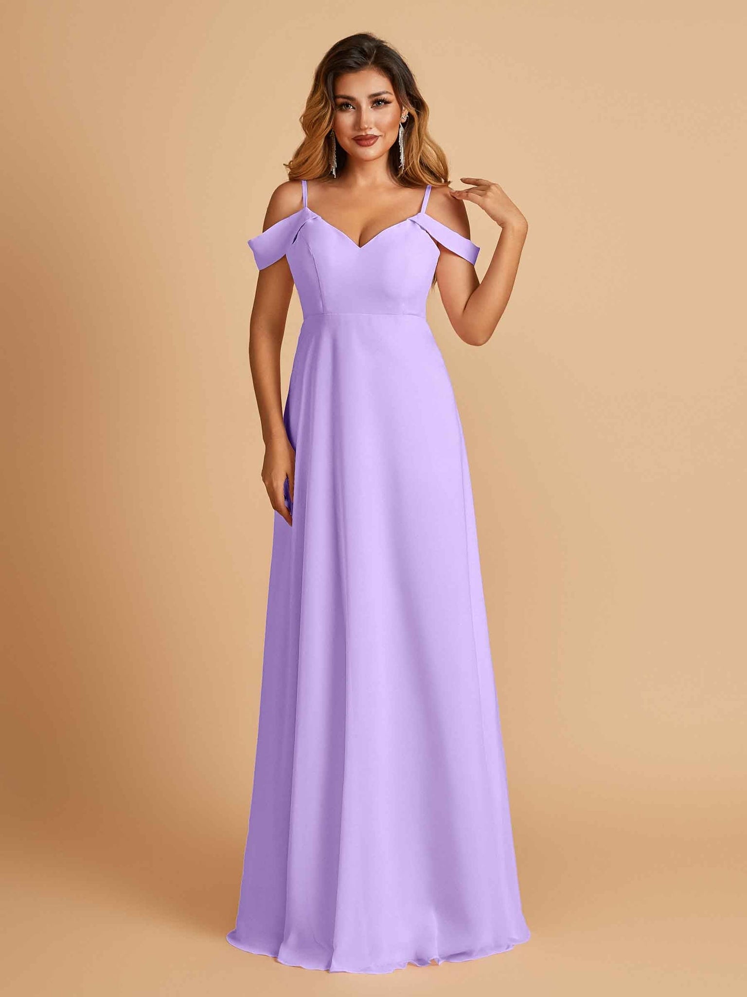 Elegant Chiffon Cold Shoulder Maxi Long Bridesmaid Dresses UK