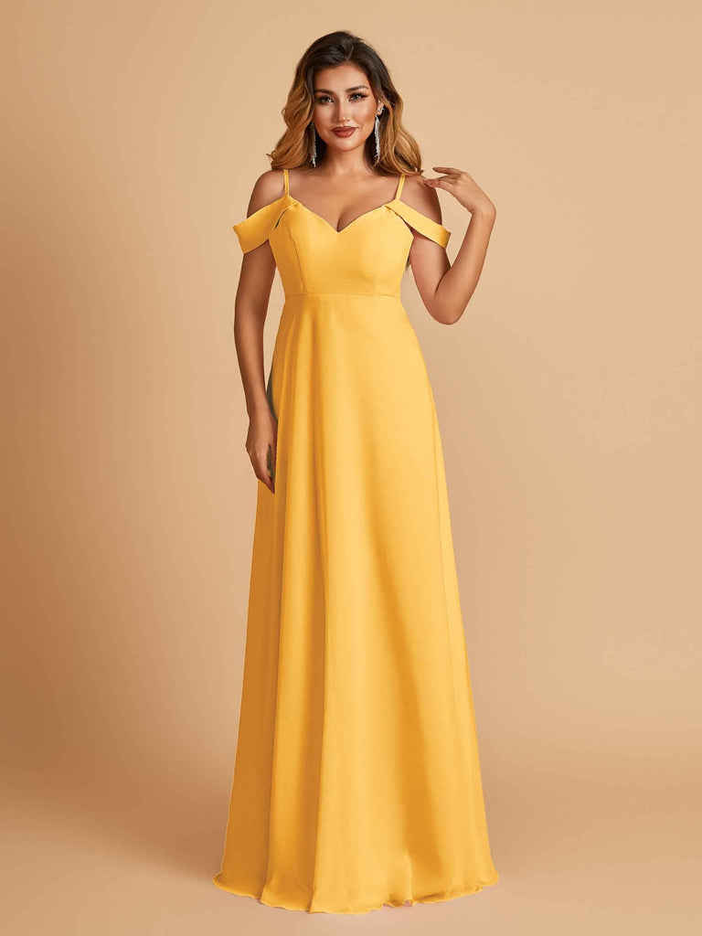 Elegant Chiffon Cold Shoulder Maxi Long Bridesmaid Dresses UK