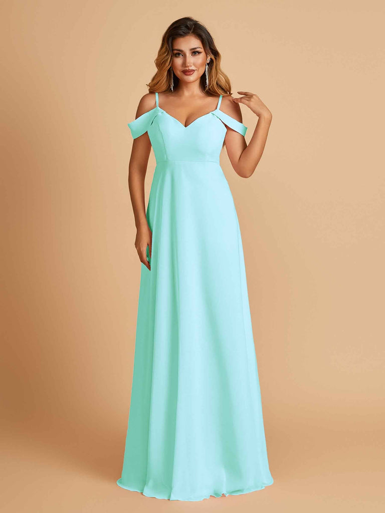 Elegant Chiffon Cold Shoulder Maxi Long Bridesmaid Dresses UK