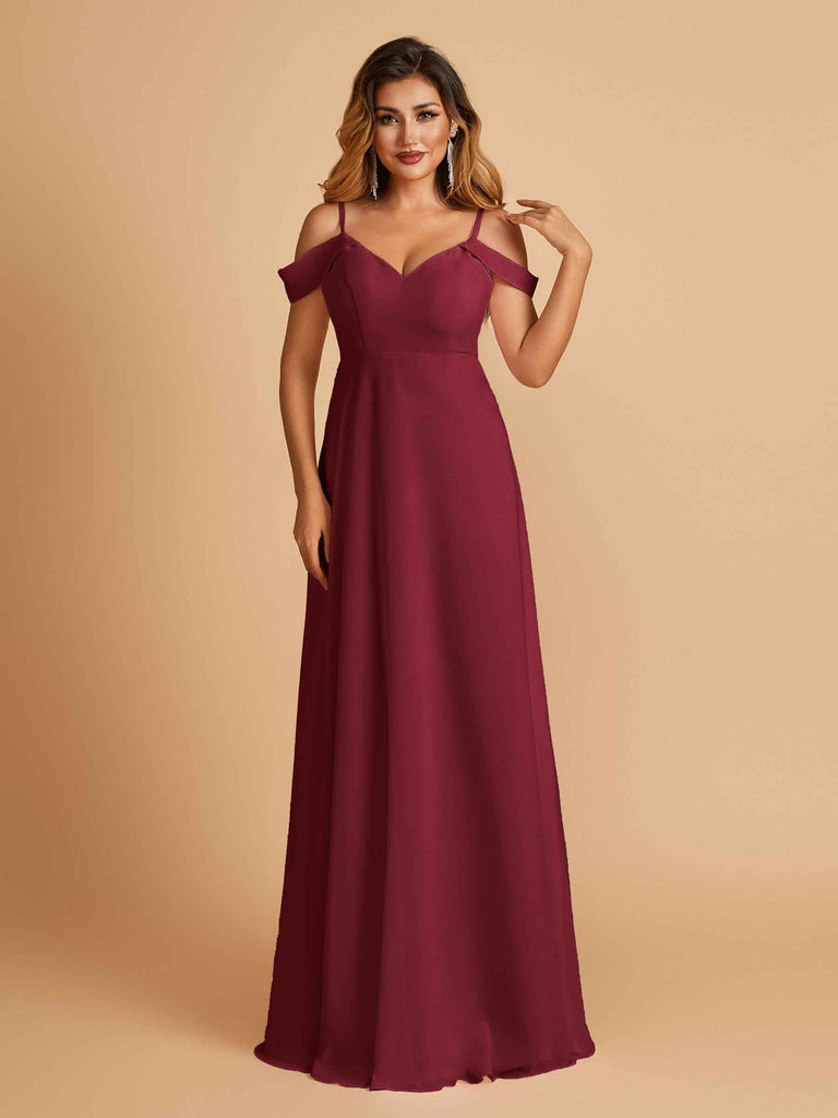Elegant Chiffon Cold Shoulder Maxi Long Bridesmaid Dresses UK
